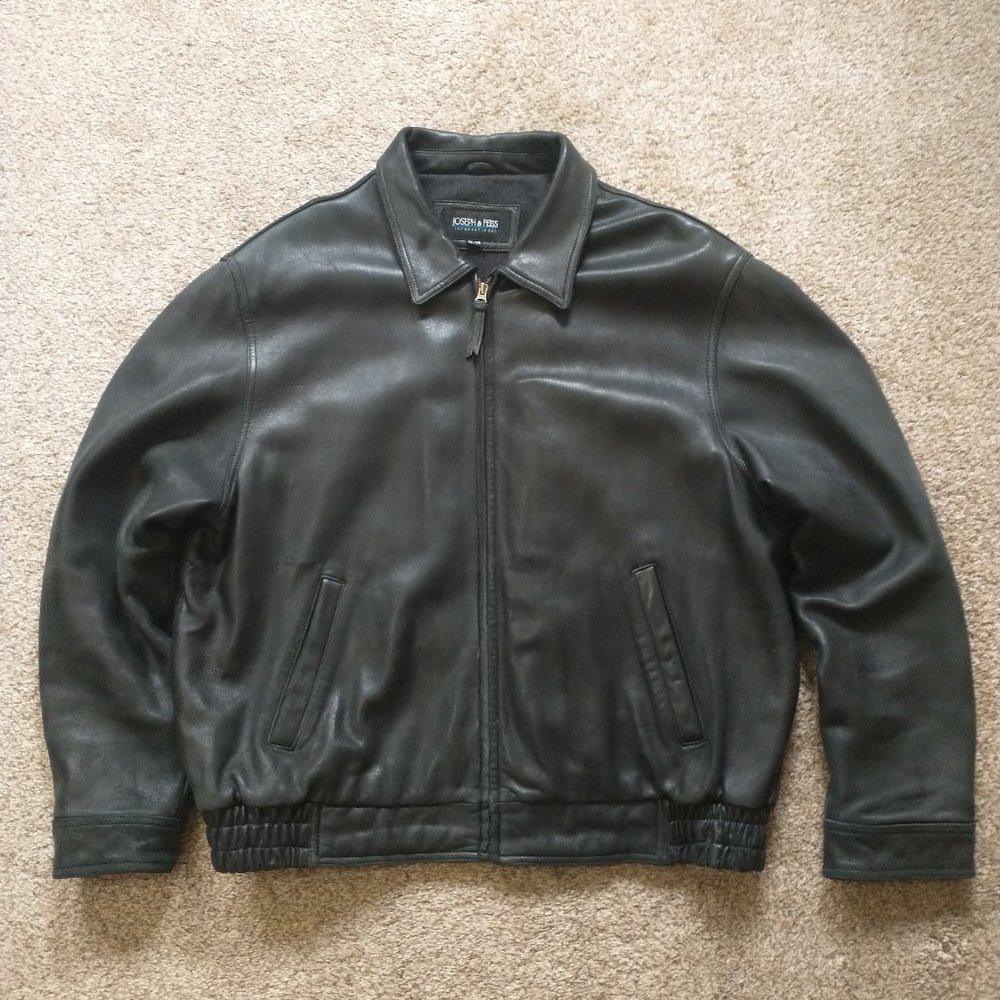Joseph & Feiss Men's XL Black Leather Bomber Jacket